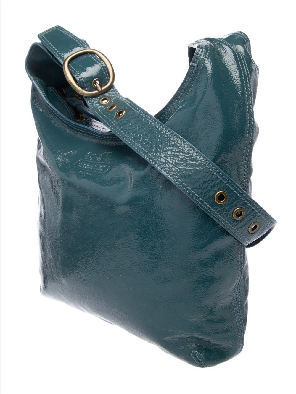 Vintage Coach Sophie Teal Patent Leather Shoulder Bag with Adjustable Strap 2008